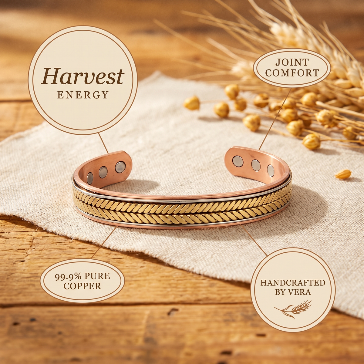Pulseira de Cobre da Colheita da Nancy