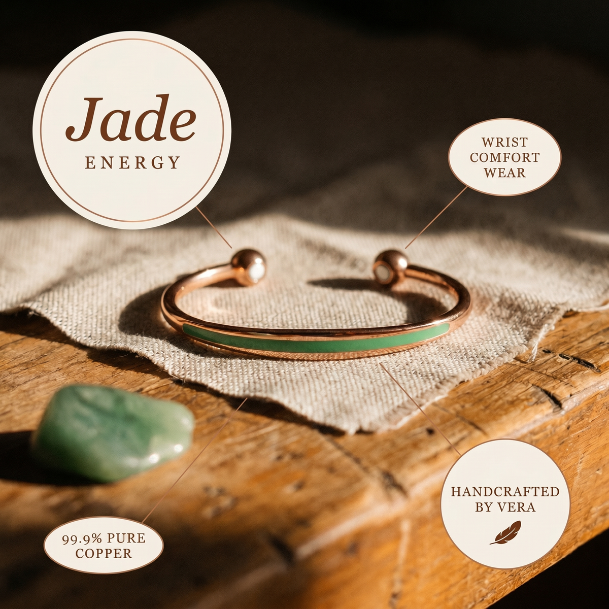 Pulseira de Cobre com Jade da Nancy