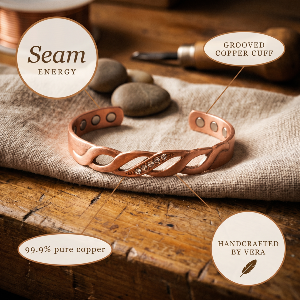Pulseira de Cobre com Costura da Nancy