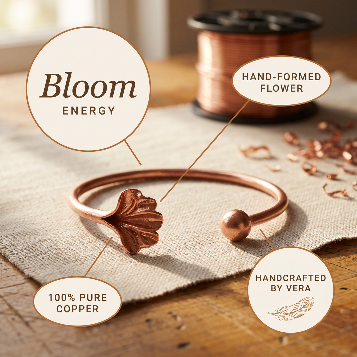 Pulseira de Cobre em Forma de Concha da Nancy
