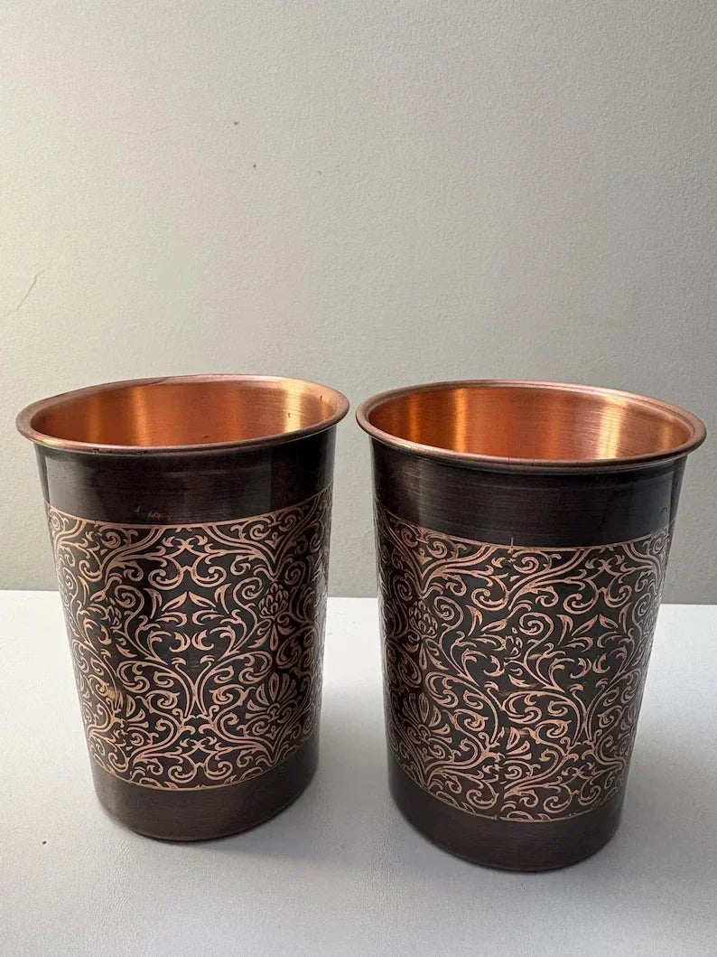 Conjunto de 2 Copos de Bebida em Cobre Puro Floral da Nancy