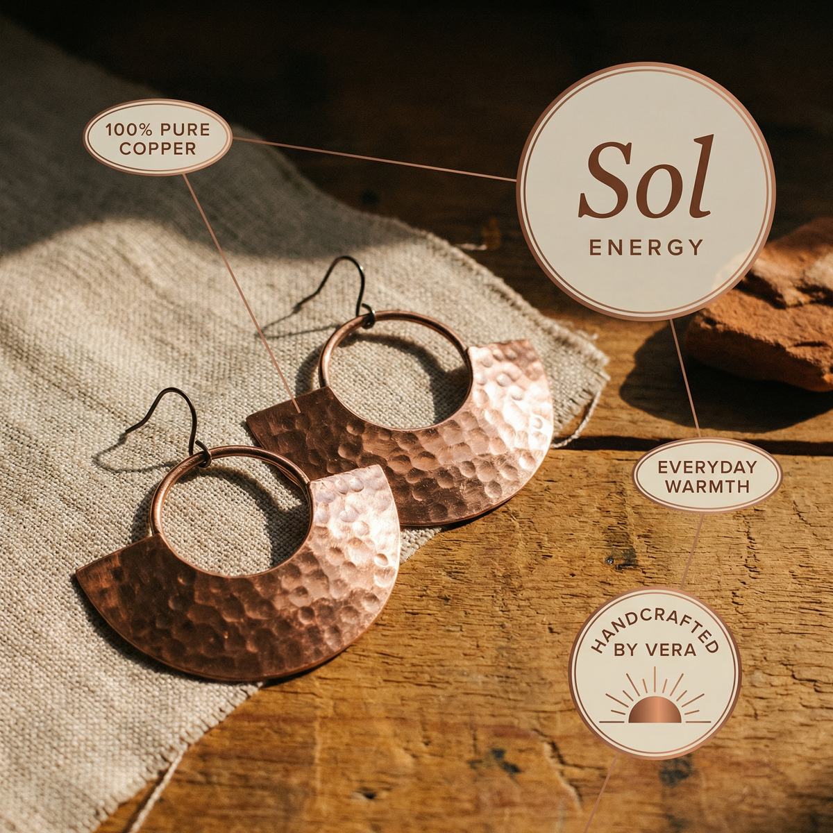 Brincos de Cobre Sol de Nancy