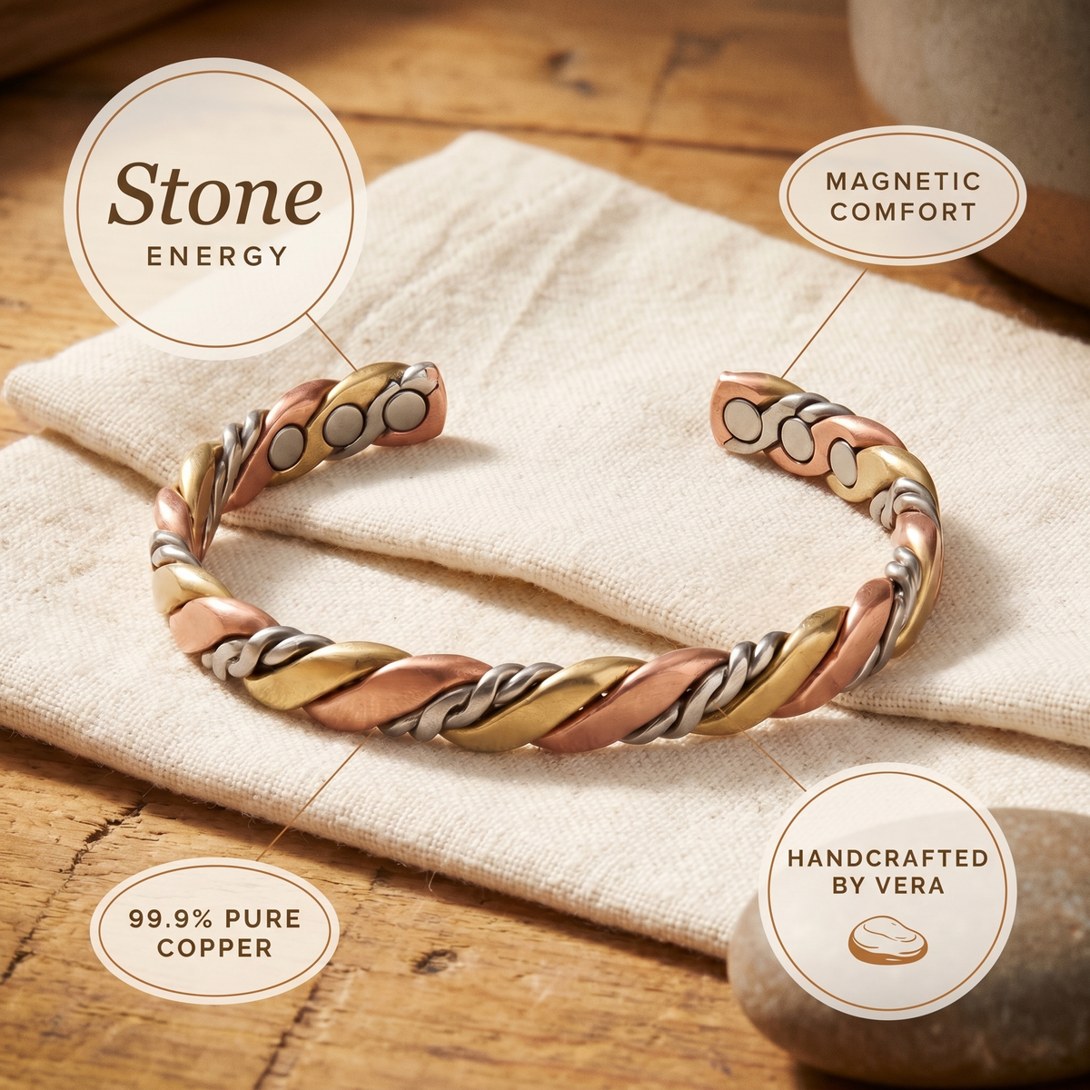 Pulseira de Cobre com Pedra da Nancy