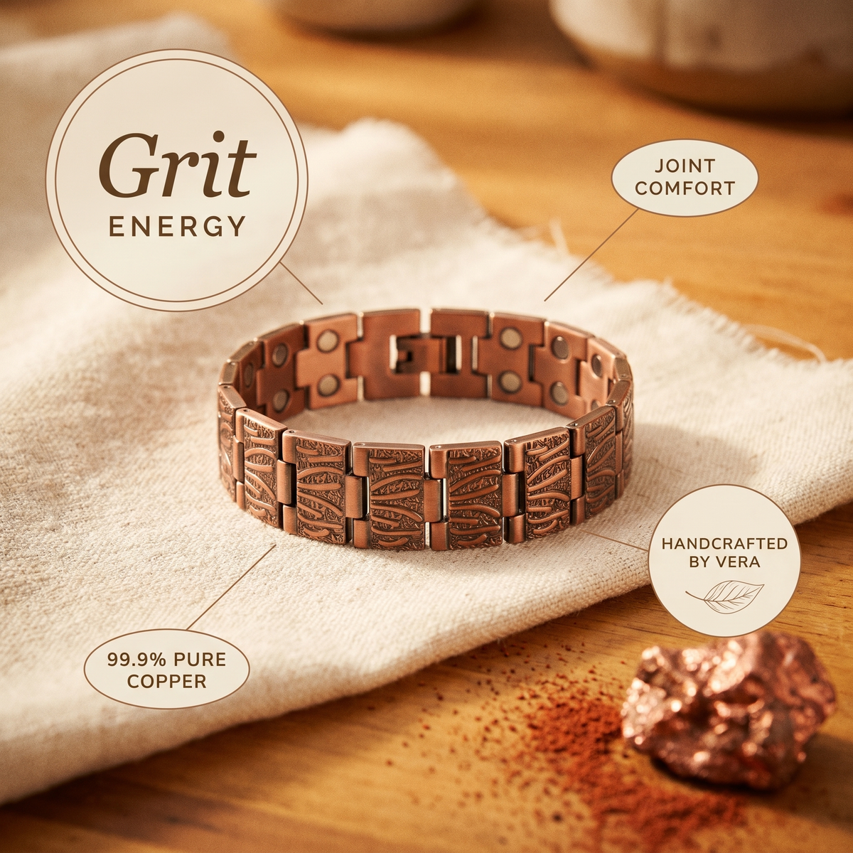 Pulseira de Cobre Grit para Homens da Nancy
