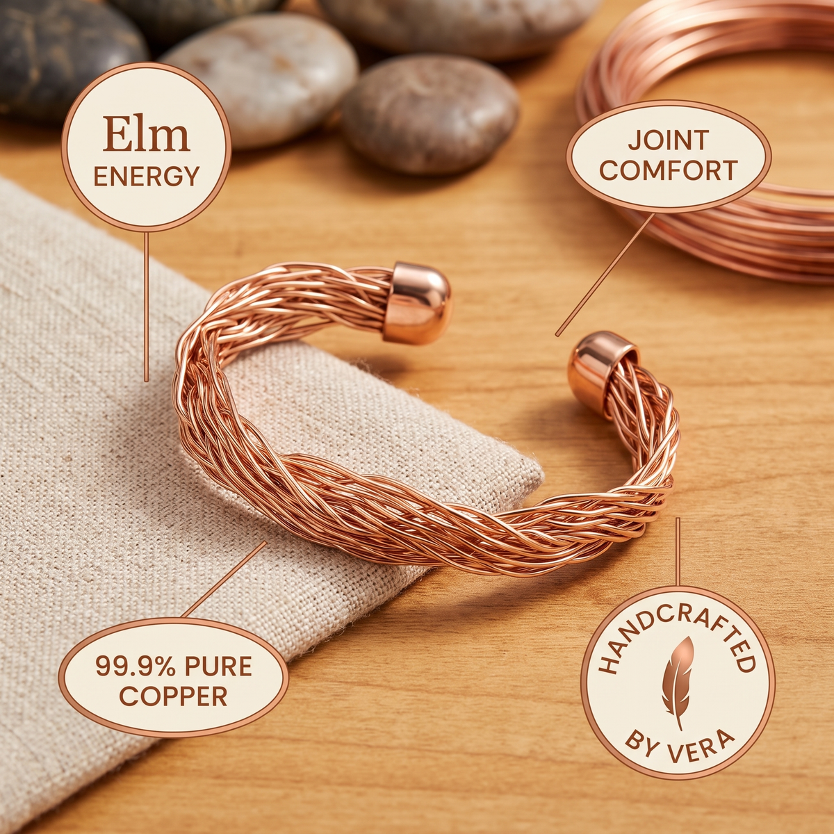 Pulseira de Cobre em Cuff de Ulmeiro da Nancy