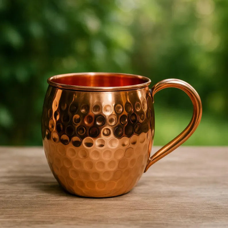 Caneca de Cobre Puro Martelada à Mão da Nancy com Tampa
